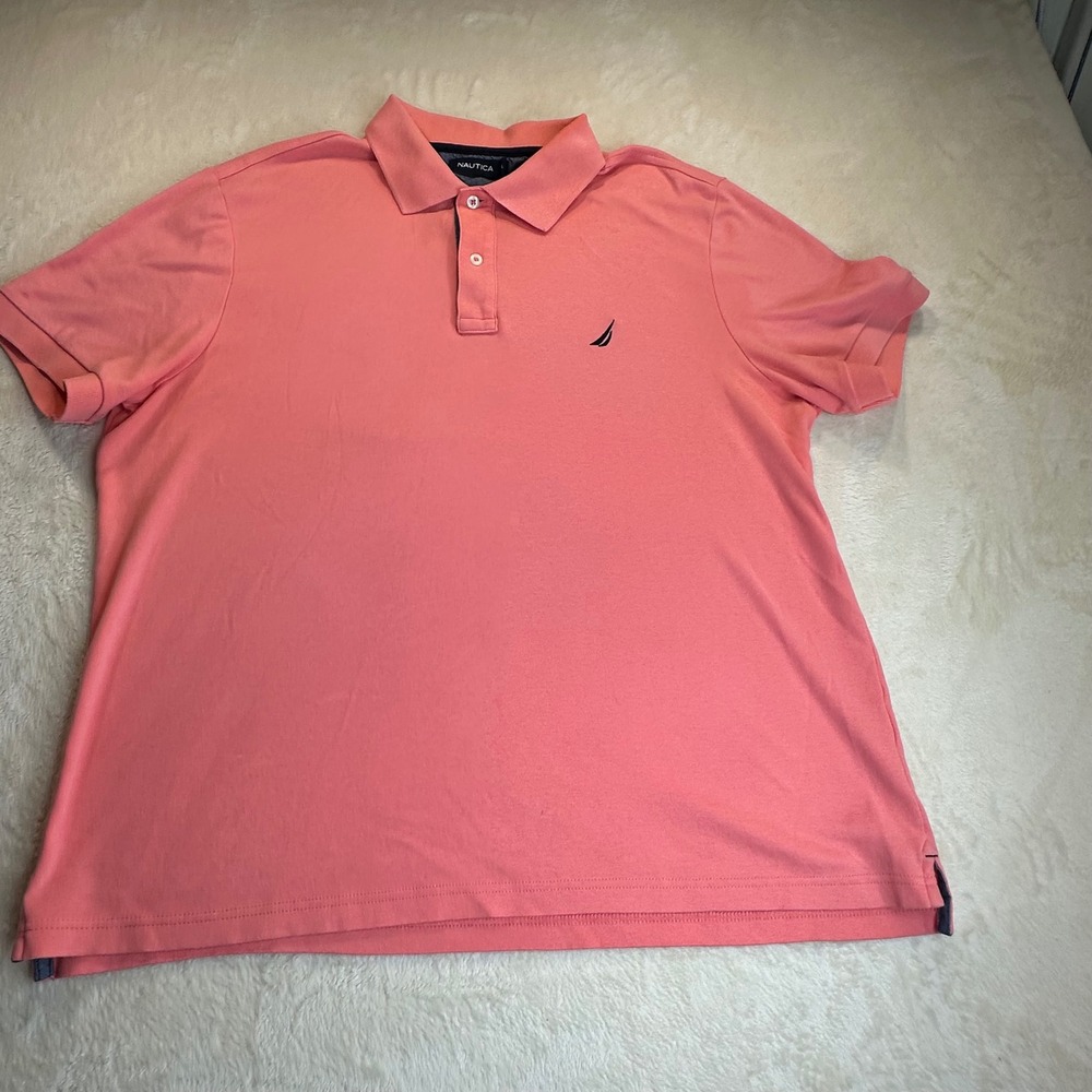 Nautica Mens Coral Pink Short Sleeve Cotton Polo Shirt K8119T Size Large